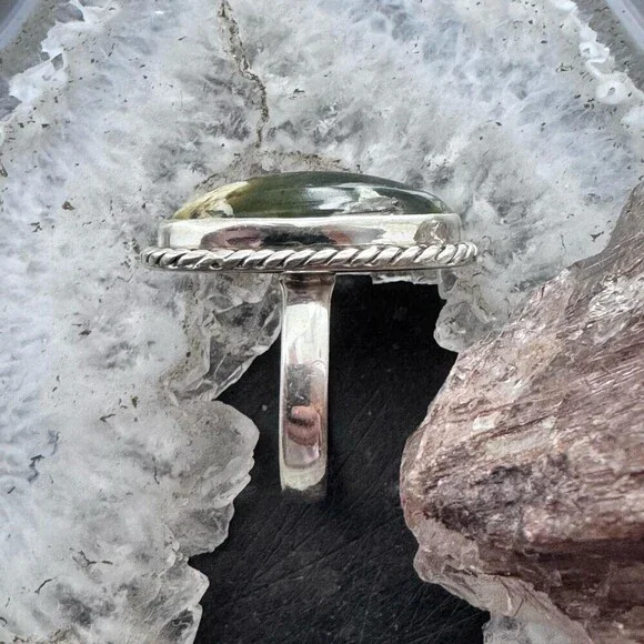 Sterling Southwestern Style Chrome Chalcedony Decorated Ring Size 6.75 For Women
